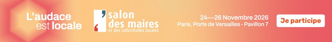 Bannière d'accès au Salon des Maires 2026 présentant la participation de Blachere Illumination et ses solutions pour les collectivités.